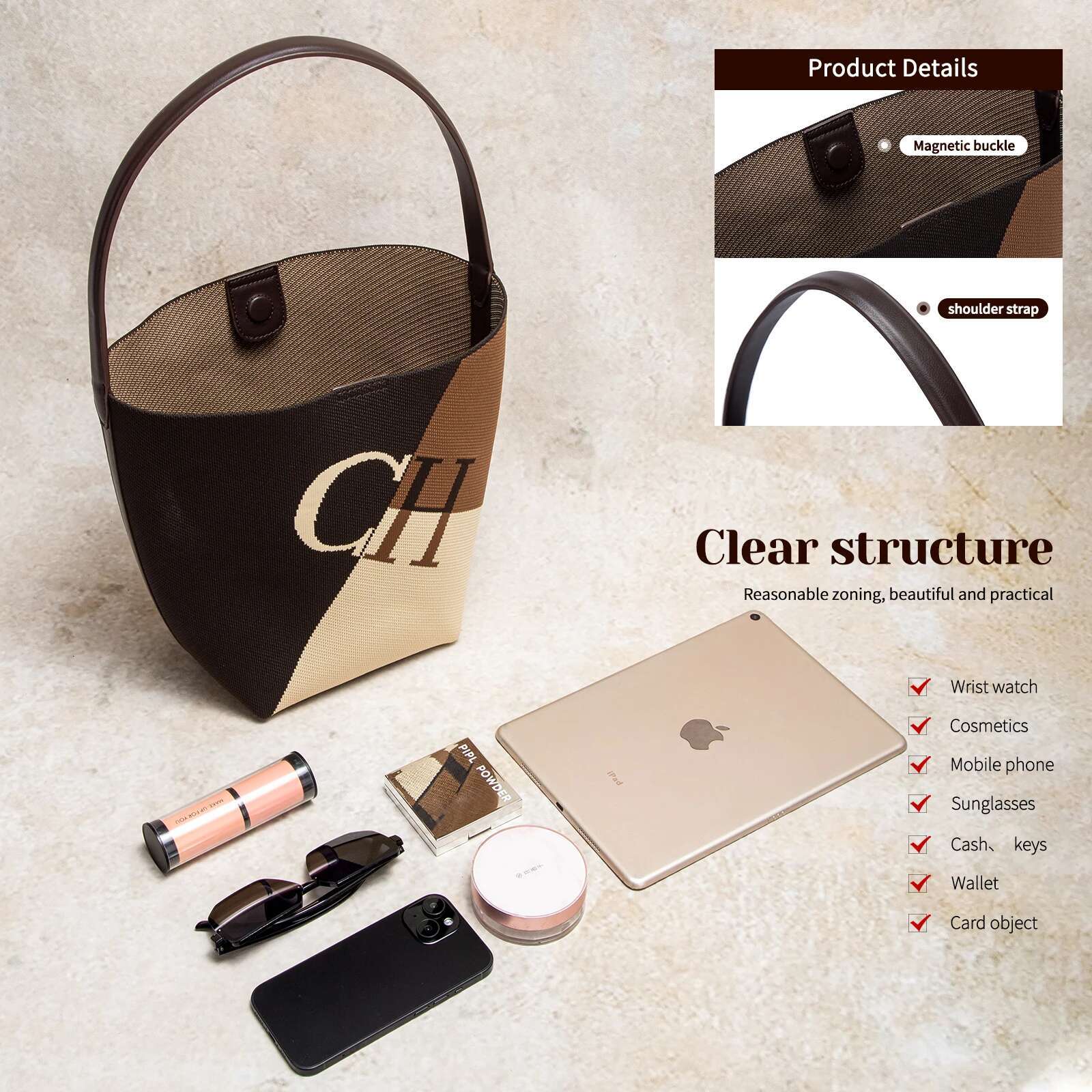 CHCH Women's Shopping Bag New Simple Large Capacity Magnetic Buckle Eco Friendly Handbag