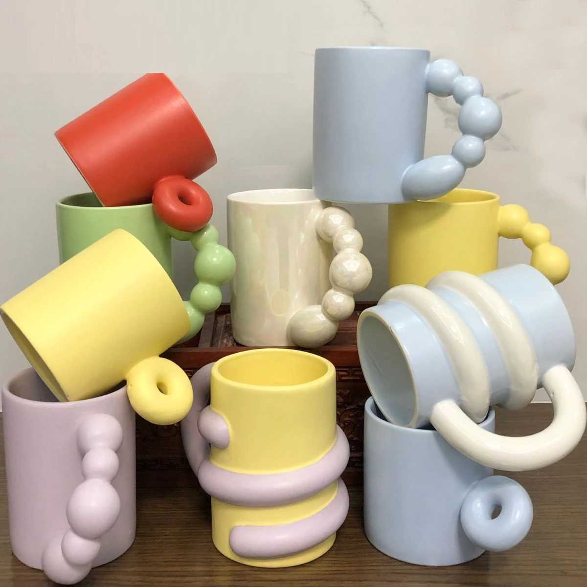 Nordic creative ceramic mug rotating handle coffee cup couple Cup Home simple breakfast cup Y251125