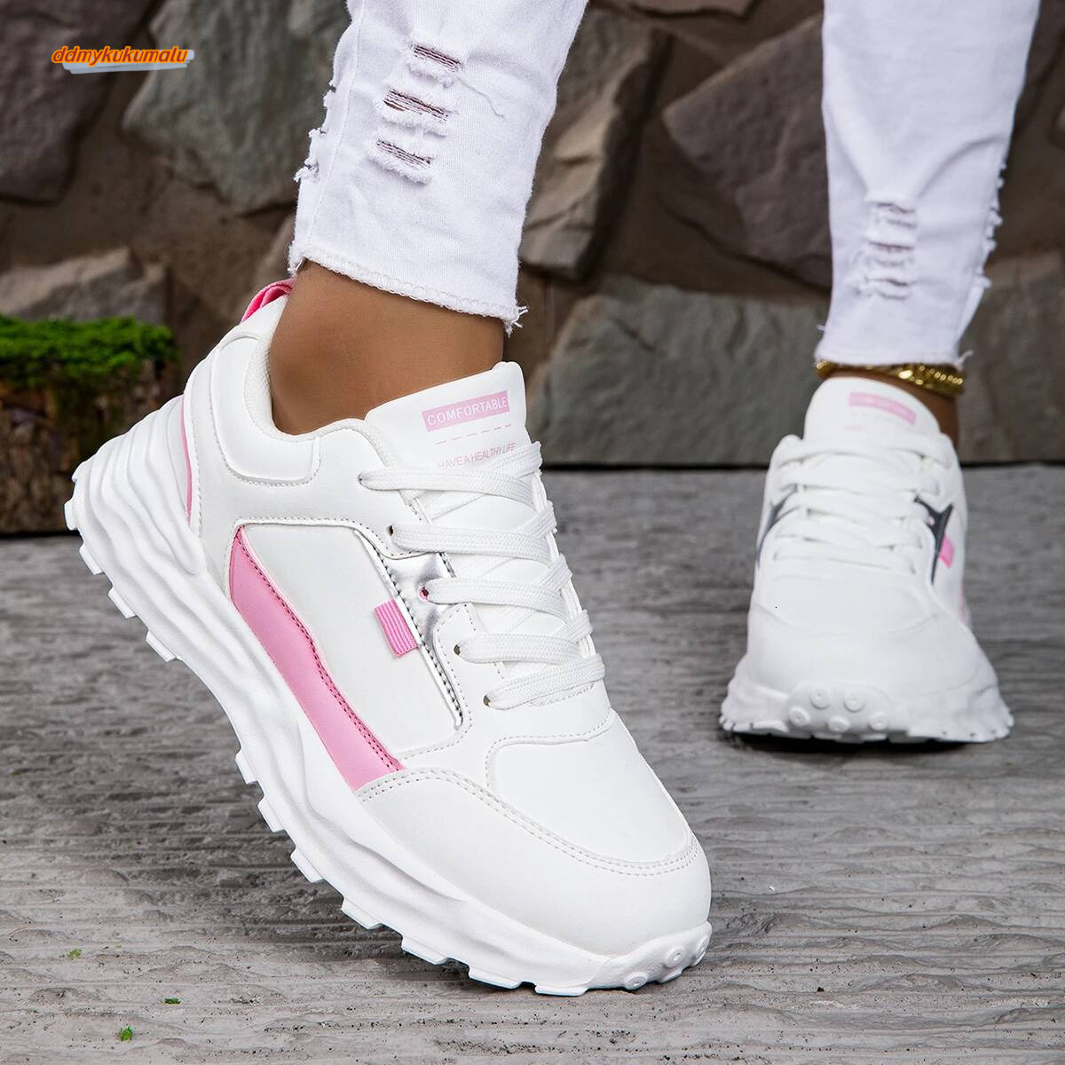 Sneakers Women Lace Up Flats Ladies Outdoor Running Walking Shoes Comfortable Breathable Female Footwear Big size zapatos mujer ddmykukumalu