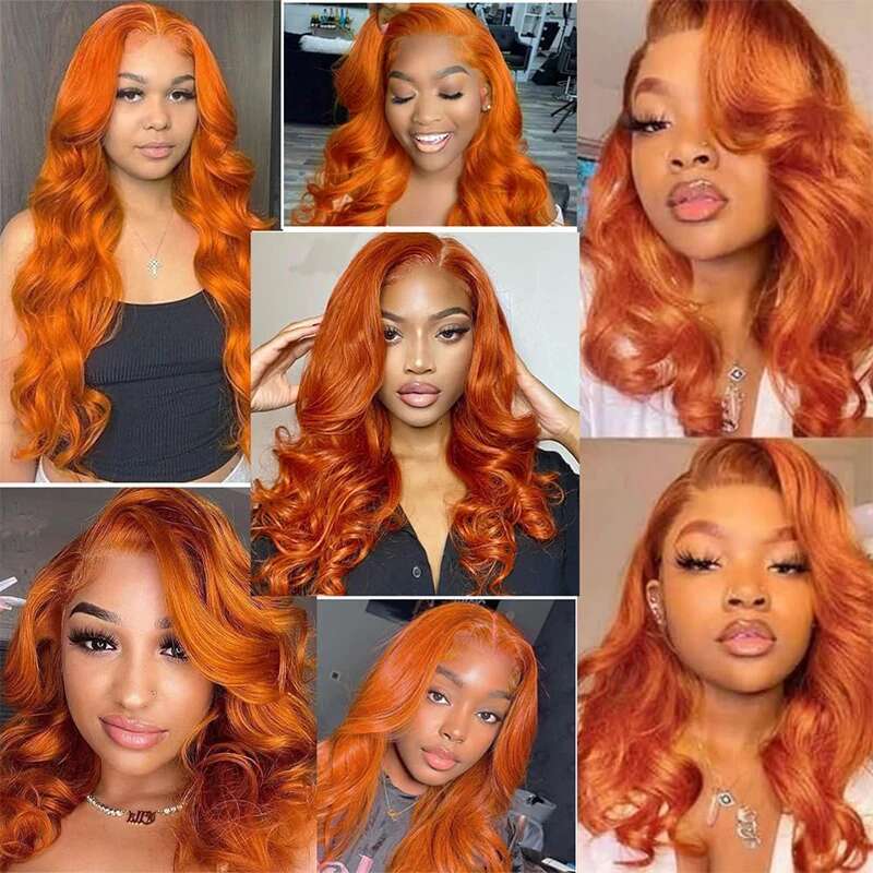 30 36 Inch Body Wave 13X6 Orange Ginger Front Pre Plucked 13X4 Human Hair Lace Frontal Wigs For Women