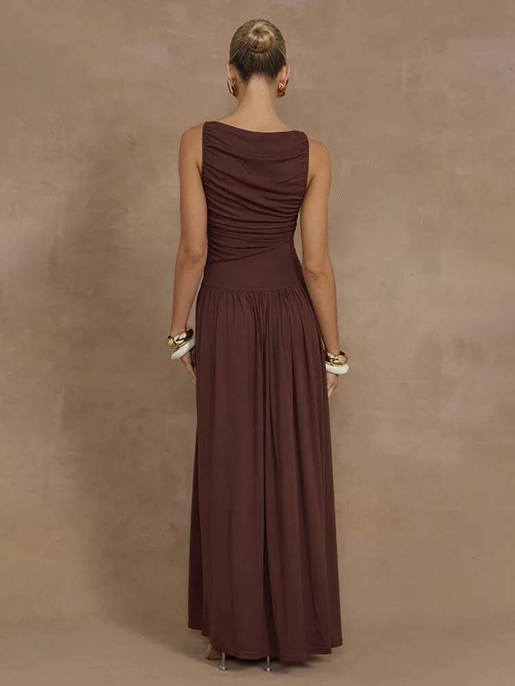 Dongdumaoyi Townlike Elegant Pleated A Line Dress Women Maxi Long Summer Nightclub Sexy Party Dresses Vestidos