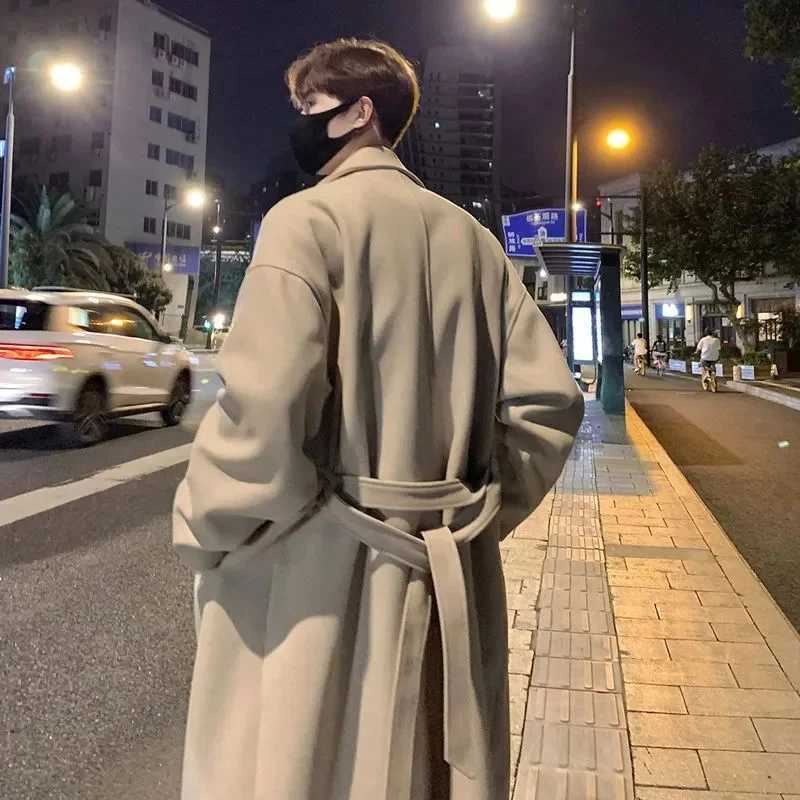 Windbreaker Mens Korean Extended Version Woolen Coat Popular British Style Thickened Mid Length Over The Knee JacketT251125