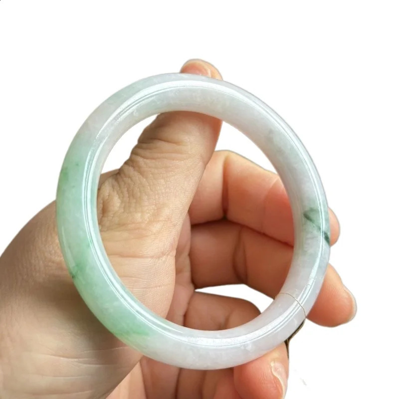 Floating green on a white background water round bar jadeite bracelet 250424