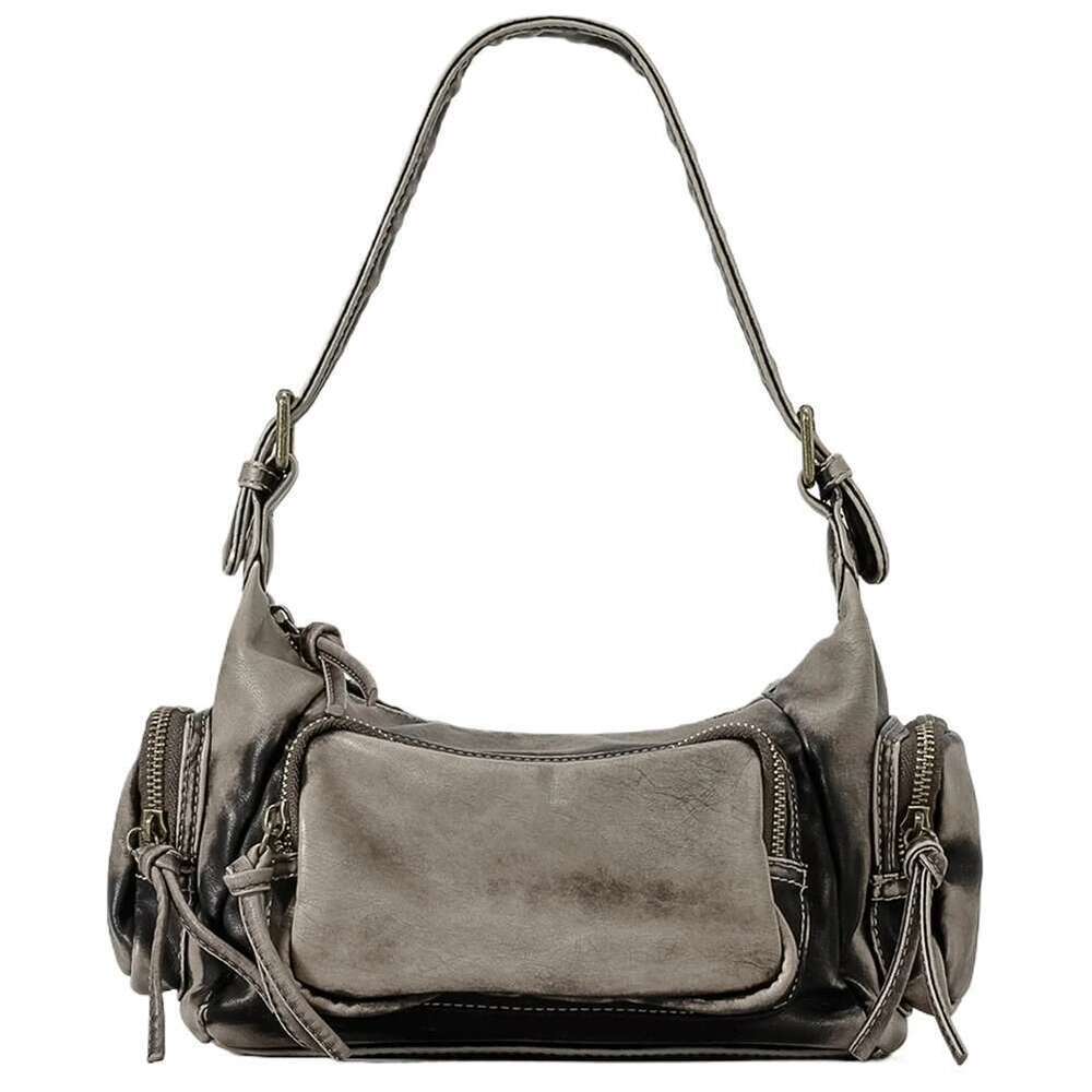 Women Y2K Underarm Solid Color PU Stylish Punk Armpit Bag Large Capacity Retro Tote Purse Multi-pockets for Outdoor Travel