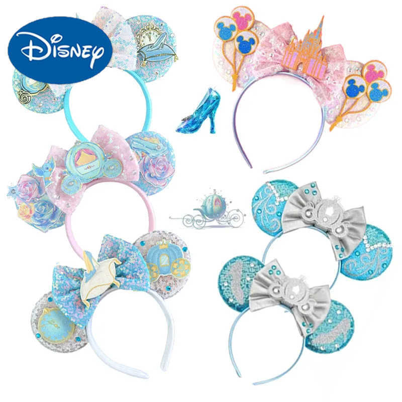 Disney New Mickey Mouse Headband High Heels Hair Accessories Female Princess Ears Headband Female Crown Bow Glitter Olaf Hair Band X250425