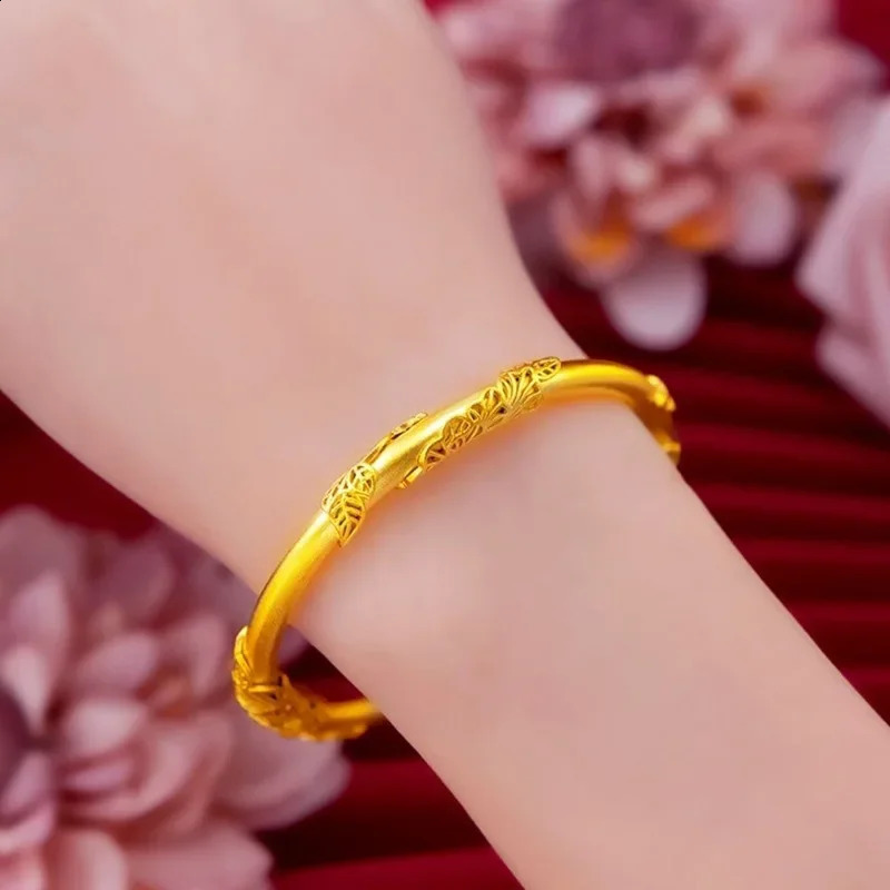 AU750 Acacia Vine 9999 24K Fashion Open Girlfriend Bracelet Holiday Birthday Gift 250415