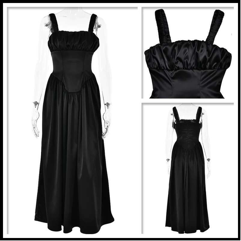 Dongdumaoyi Townlike Pleated A Line Elegant Maxi Long Dress Women Spaghetti Strap Spring Summer Backless Sexy Party Dresses