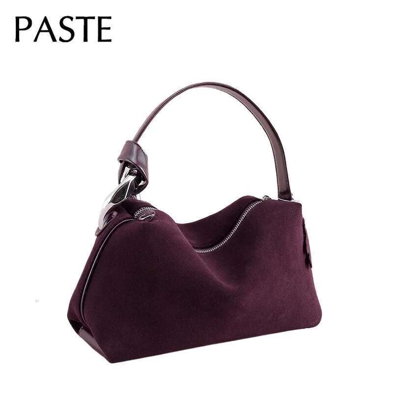 Retro Euro Stylish Carmel Color Hobo Tote Soft 2025 Winter Matte Nubuck Suede Leather Women Crossbody Bag Chamois Ladies Handbag