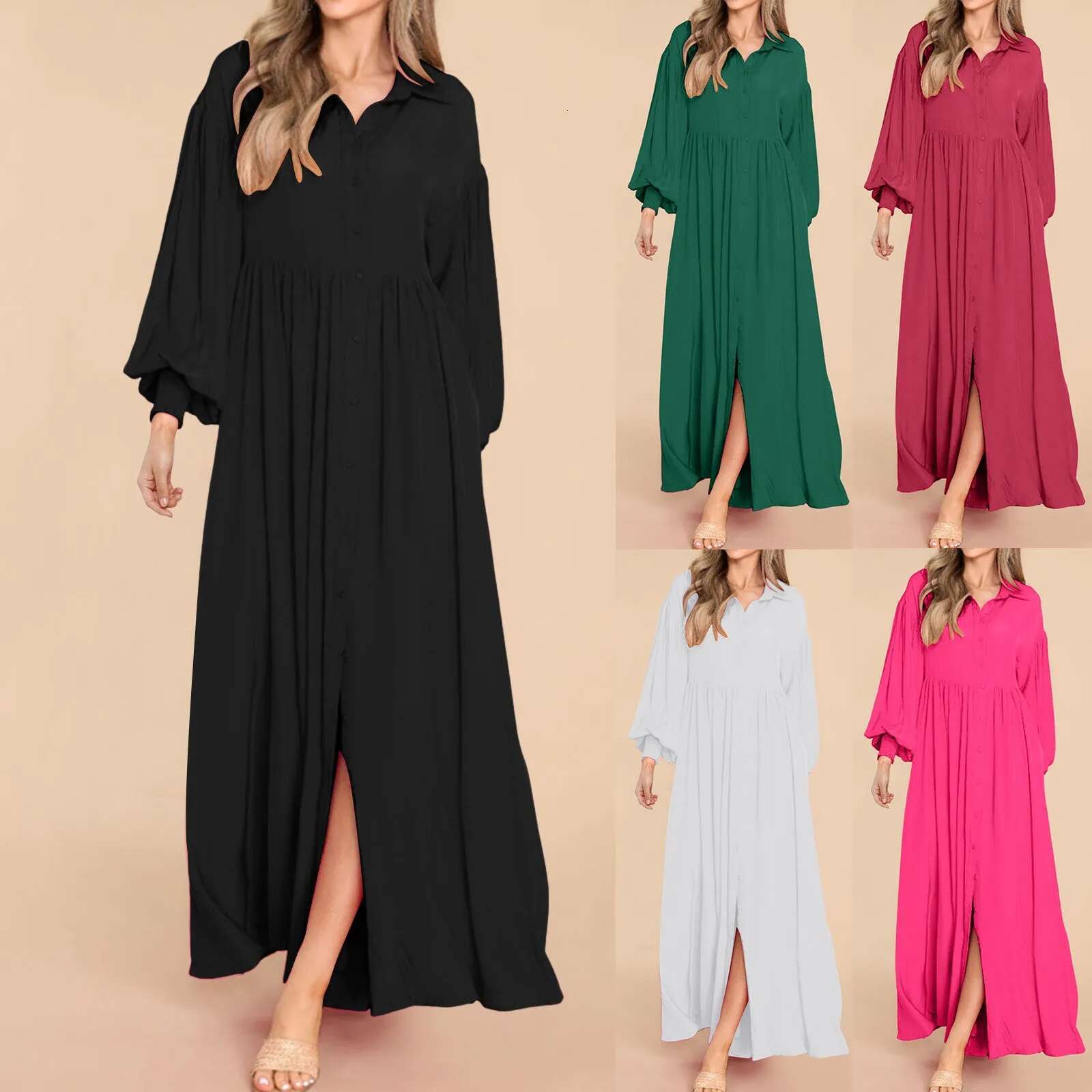 Dongdumaoyi New Summer Maxi Dress Turn Down Collar Button Overall Slits Oversized Casual Shirt Mujer Vestidos