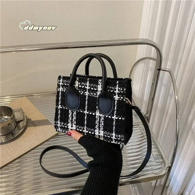 Women Mini Handbag Ladies Pouch Fashion Check Pattern Shoulder Crossbody Messanger Lightweight Simple Elegant Tote Bag ddmynov
