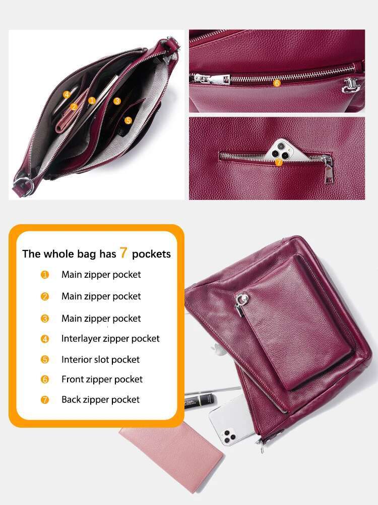 Zency Purple Women's Genuine Leather Handbag Purse Shoulder Designer Tote Shopper Bag Large Capacity Crossbody