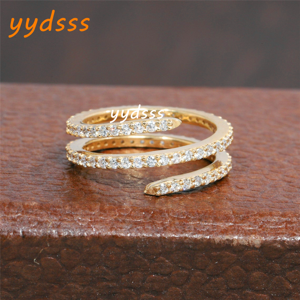 18K Yellow Solid Gold Spiral Full Band Ring Round Cut Lab Diamond Anniversary Ring Band Real Gold Women Ring Match Ring HPHT CVD Wedding Gold Ring For