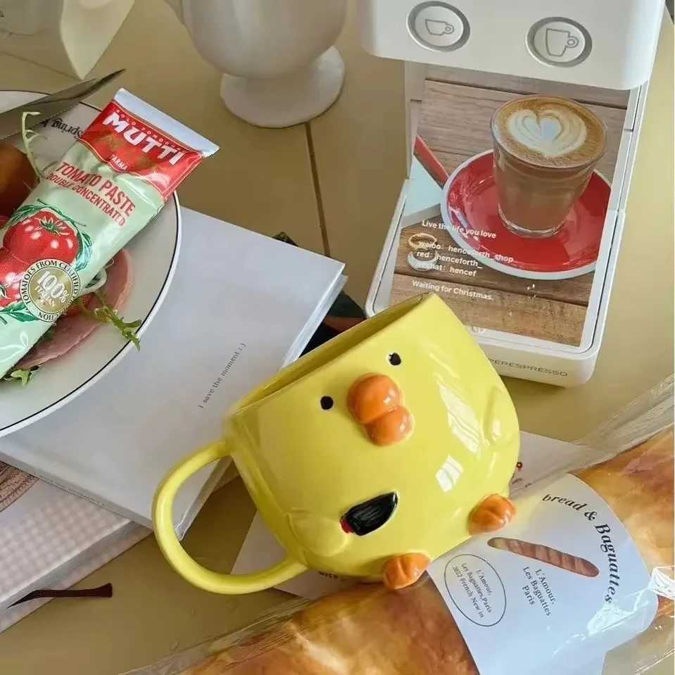 300ML Cute Mug Dudu Mouth Chicken Ceramic Mug Breakfast Juice Cup Household Milk Cup Cartoon Coffee Cup Birthday Gift 4 Cute Po Y251125