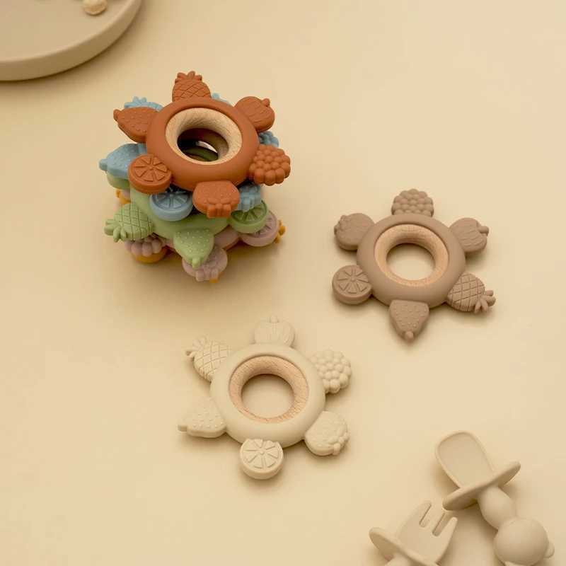 1PC Baby Fruit Teething Toys BPA Free Silicone Teether with Wooden Ring Infant Chewing Toy for Boys Girls Newborn Babies Gifts G251125