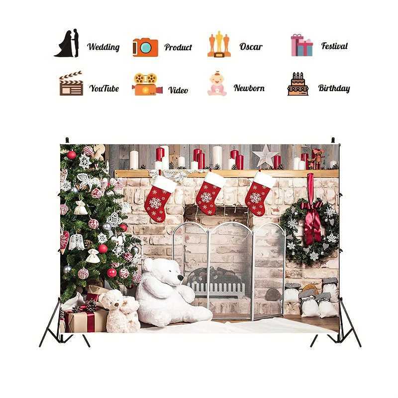 1pc Christmas decorative tapestry Christmas fireplace tapestry Christmas tree activity photography background hanging clothM251125