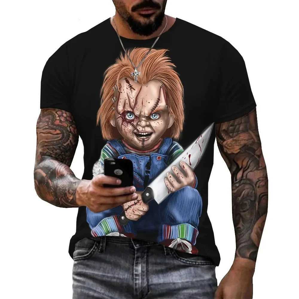 Chucky 3D printed fashionable short sleeved T-shirt casual round neck T-shirt mens Harajuku top W250425