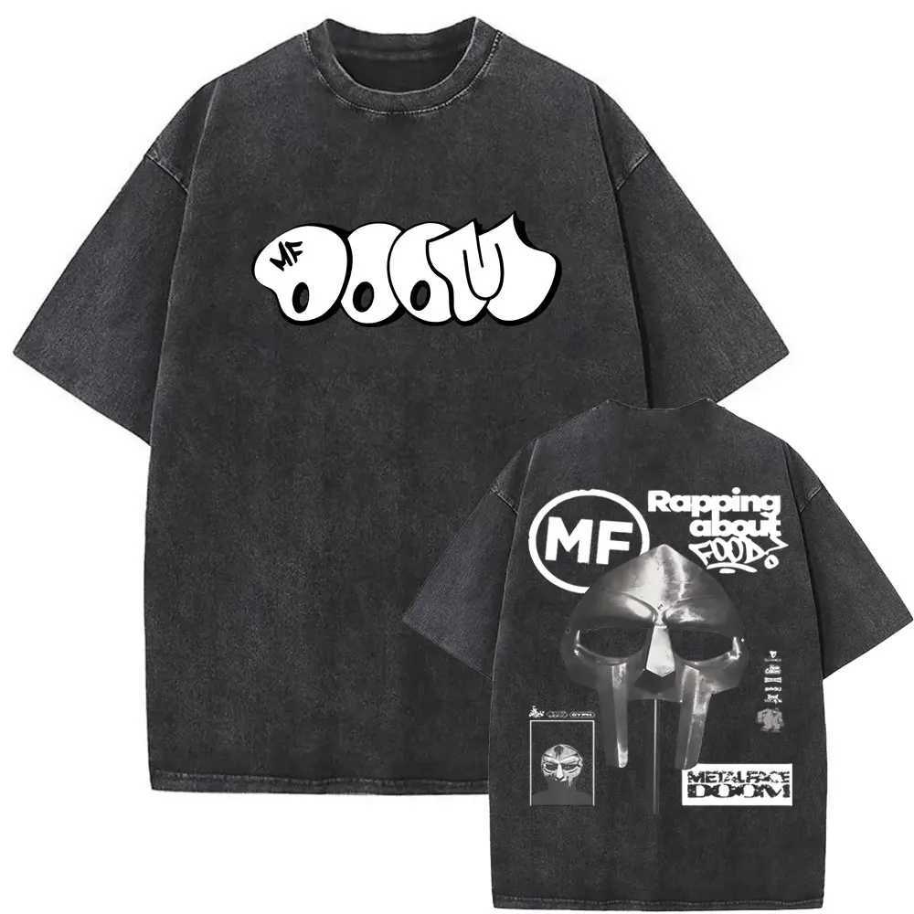 Washed Vintage Rapper Mf Doom MM Food Graphic Print T-shirt Mens Hip Hop Fashion T-shirt Mens Casual Extra Large Street Clothing W250425