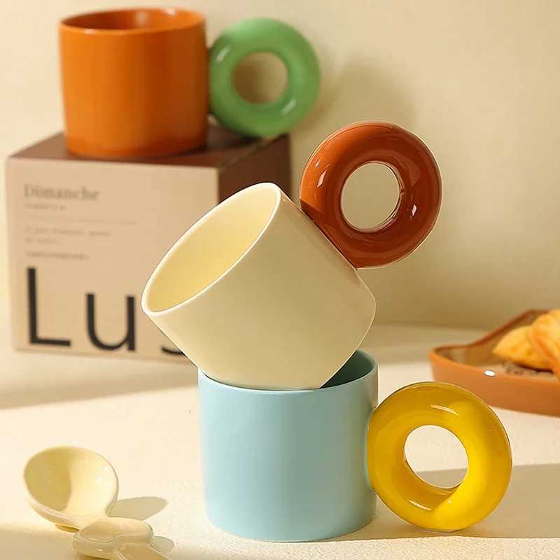 350ml Mug with Large Round Handle Creative Personty Ceramic Cup Milk Tea Set Kitchen Tableware Gift Suitable for Home Office Y251125