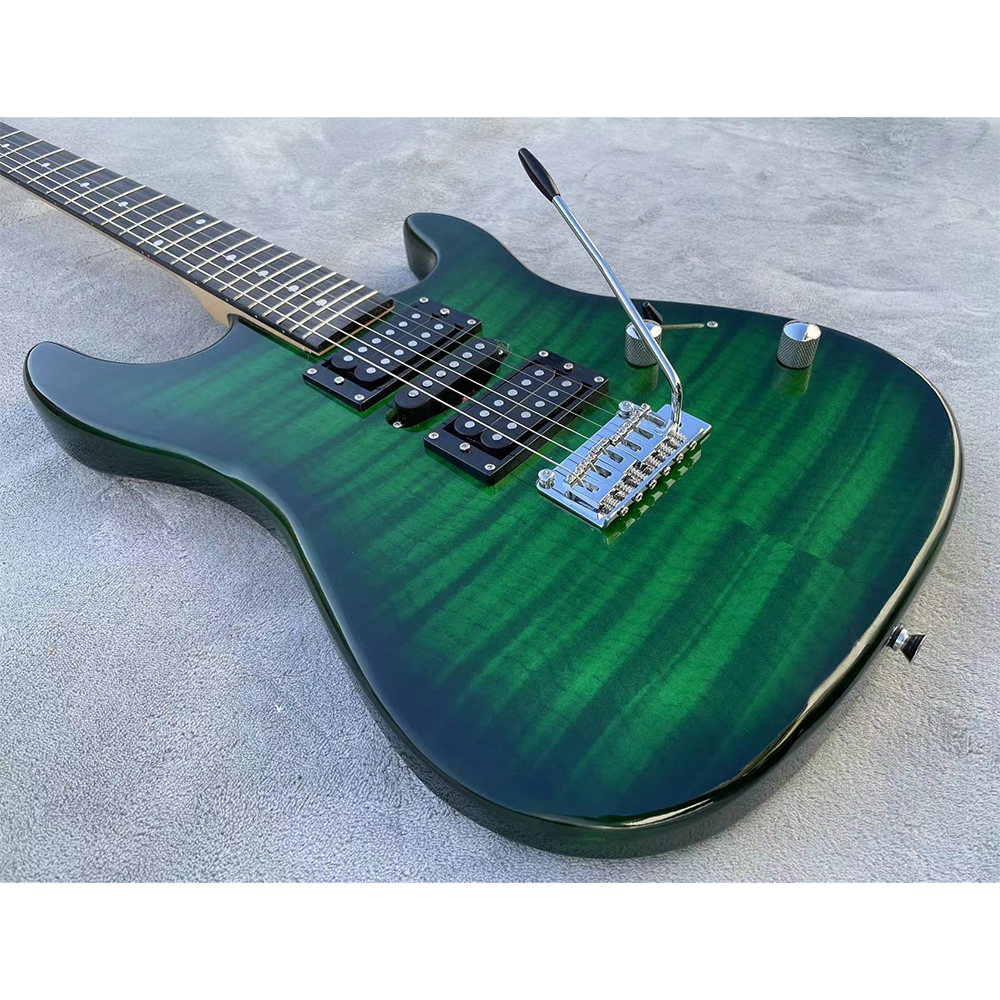 OEM 6 Strings Electric Guitar Tremolo Set of Beautiful Design Strings Green Guitarra Top Glossy Finished with Soft Bag Belt