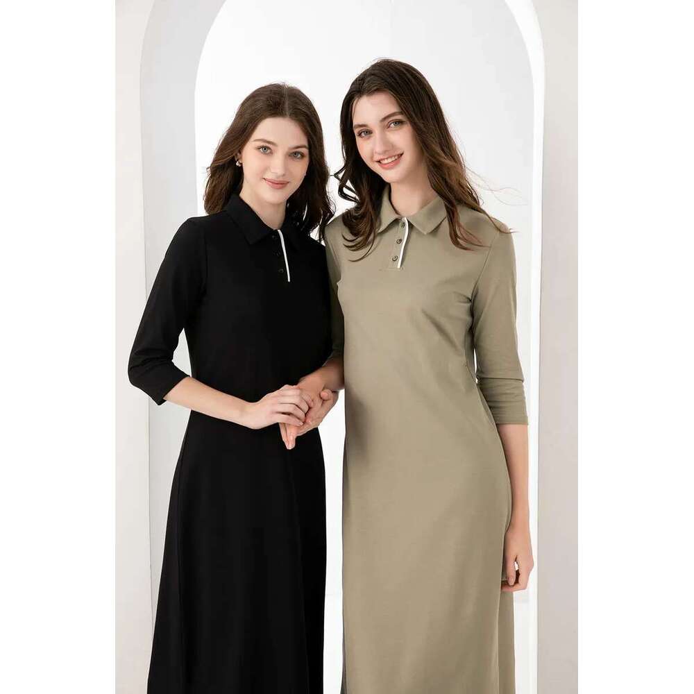 AS 2024 Summer Woman Polo Maxi Length High Quality Pique Fabric Dress With Invisible Zipper Slit ( Ship Out In 1 Day)