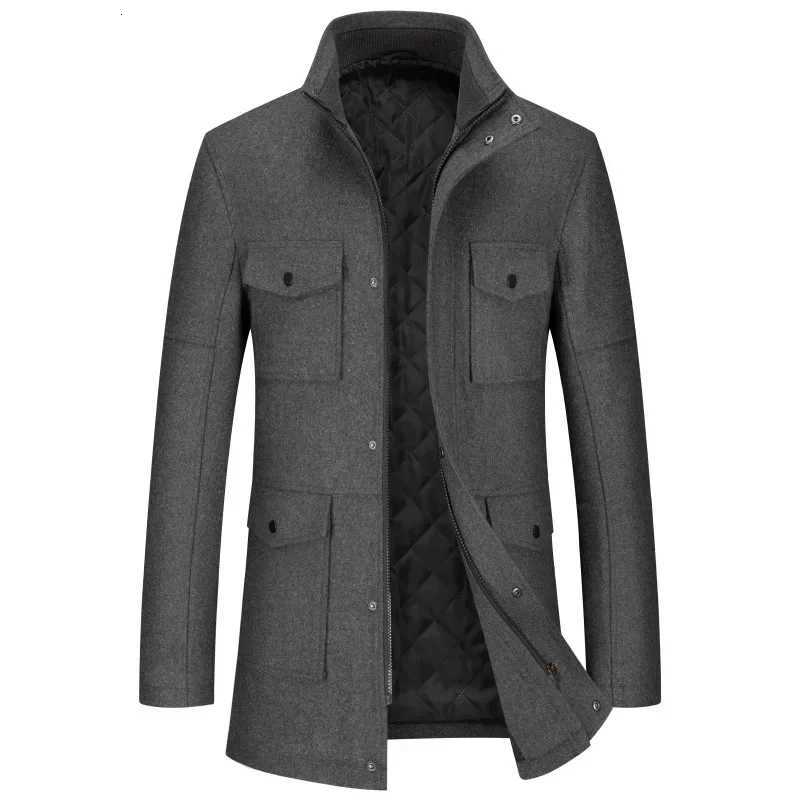 New Winter Men Multiple Pockets Casual Woolen Coats Thicker Warm Cashmere Trench Long Jackets Quality Male Overcoats Size 3XLT251125