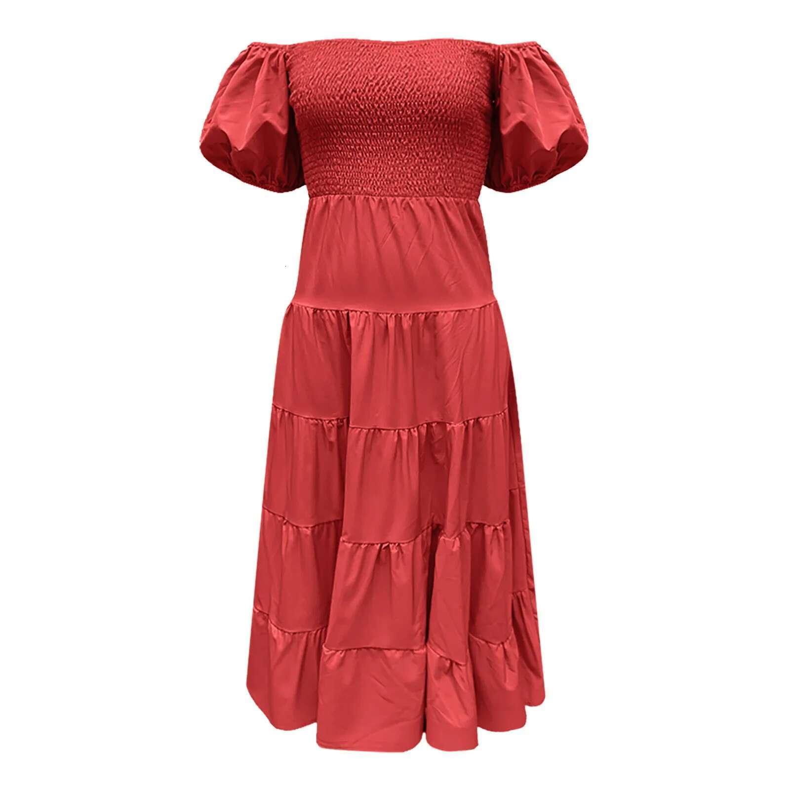 Dongdumaoyi Summer Elastic Boho A Line Dress Women S Square Neck Puff Sleeves Chic Beach Long Korean Streetwear Sundress Vestidos