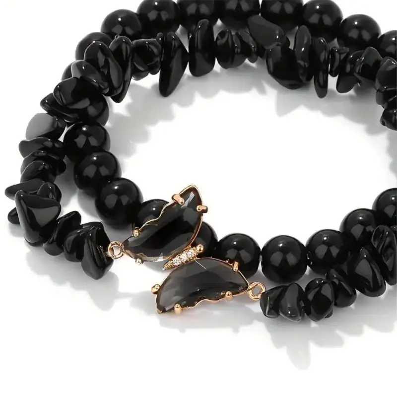 2pc Set sromantic Amethyst Obsidian Quartz Beaded Butterfly Bracelet women Stretch Bangles Positive EnergyDaily Commute J251125