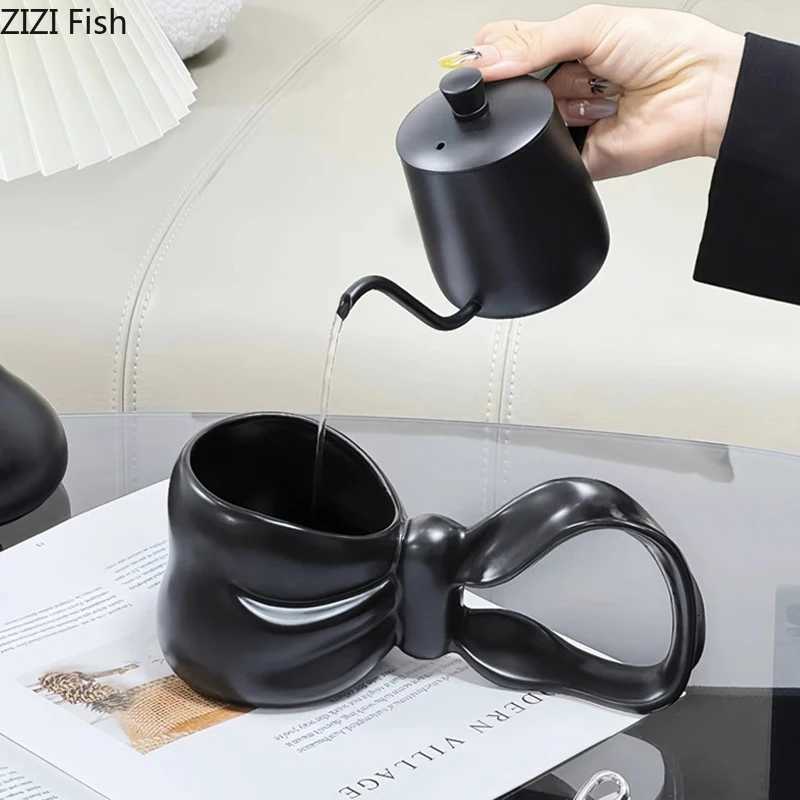 Creative Bowknot Shape Ceramic Mug Bowknot Handle Coffee Cup Dining Table Milk Mugs Afternoon Tea Teacup Fruit Juice Container Y251125