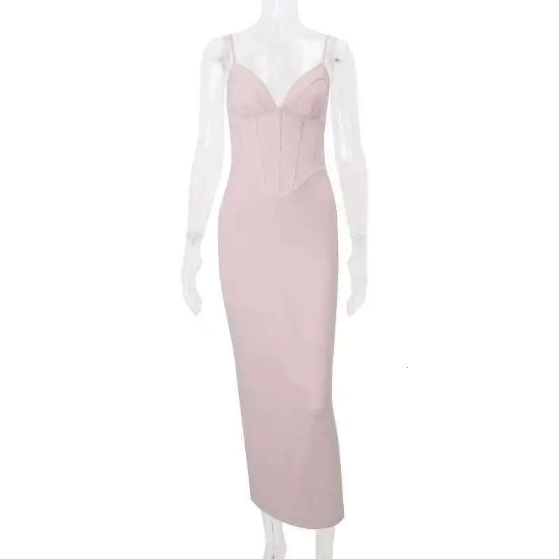 Dongdumaoyi Townlike Elegant Midi Long Slim Bodycon Dress Women Spaghetti Strap Spring Summer Mesh Nightclub Sexy Party Dresses