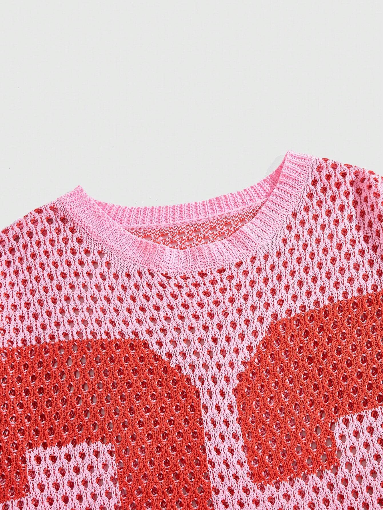 Men's Number Pattern Hollow Breathable Long Sleeve Knitted Sweater, School
