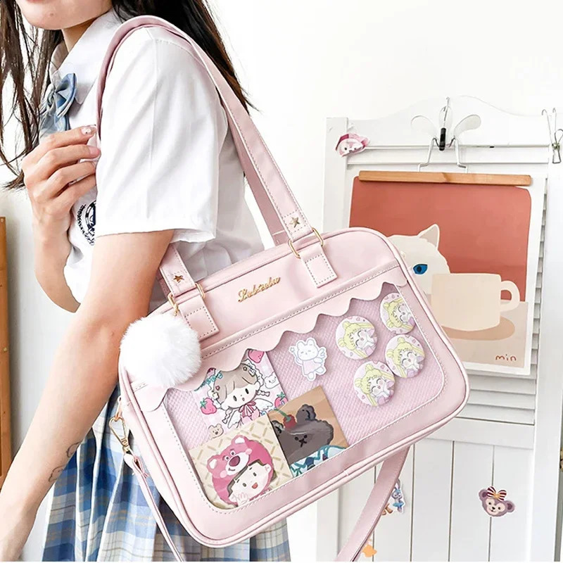 Japanese Kawaii Shoulder Bag for Women PU Leather Itabag Transparent Bag JK Tote Bag Handbags Preppy Bag Ita Bag Crossbody Bag 250417