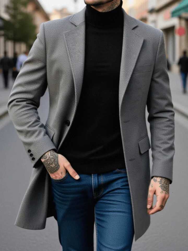 Mens Fashion Thickened Wool Coat for Winter Single-Breasted Design with Premium Warm Texture Trendy Style and SophisticationT251125