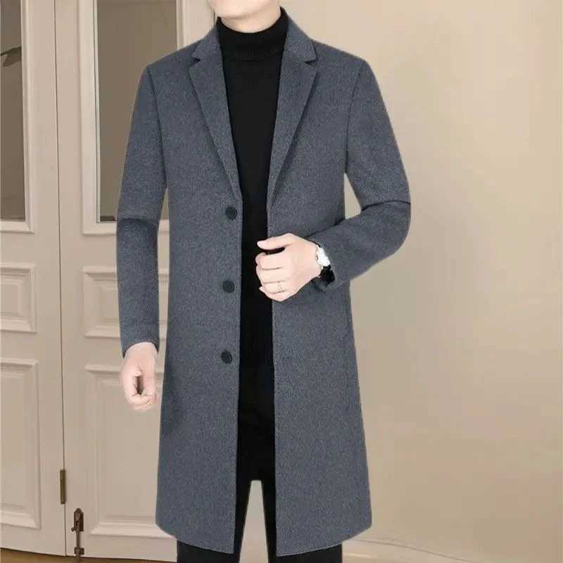 Mens New Chinese Style Winter Wool Overcoat Single Faced Luxury Casual Trench Coat for Middle Aged Senior Dads High End FashionT251125