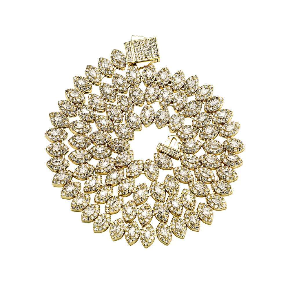Custom 925 Sterling Silver Fancy Cut Moissanite Tennis Link Chains Marquise Emerald Cut Mossanite Tennis Necklace