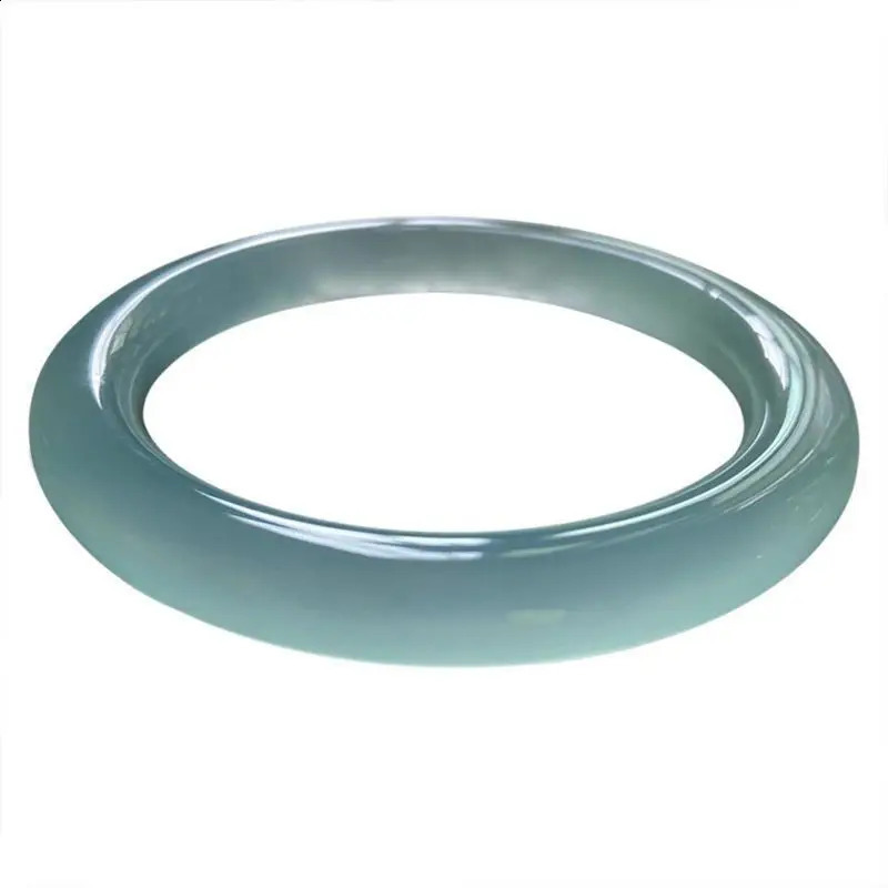 Lake water blue bracelet thick round strip ice hydration light blue water foam jade quartz rock jade bracelet 250424