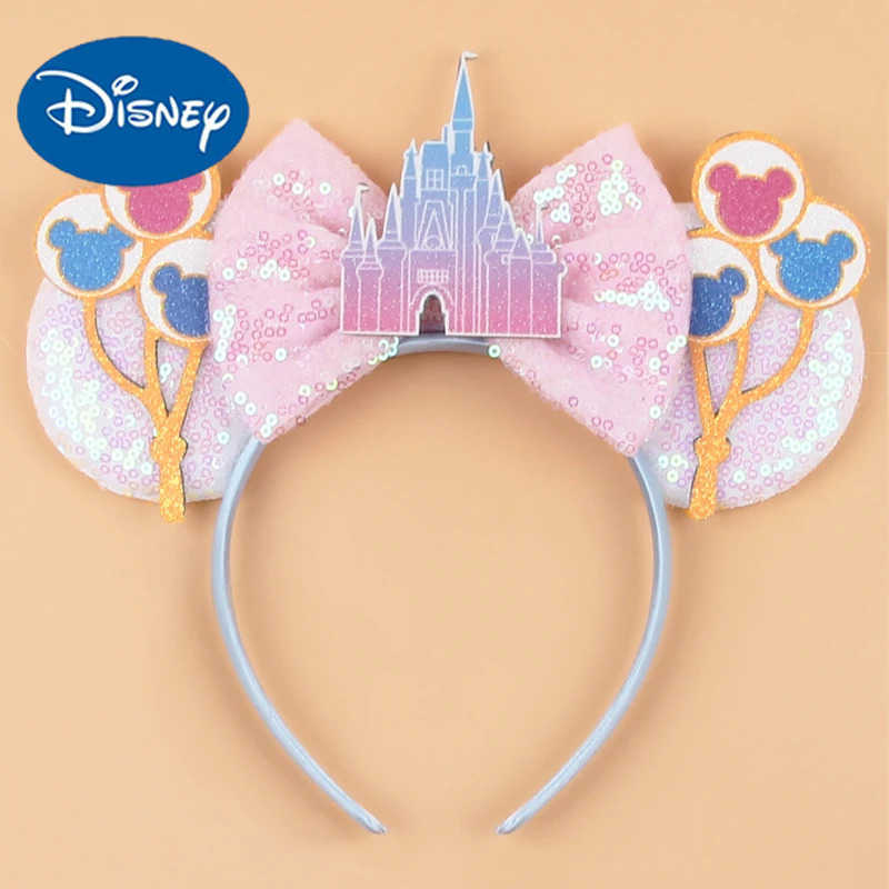 Disney 2024 Disney Journey Mickey Girls Ear Headbands Glitter Castle Bow Hair Cartoon Role Playing Hair Accessories Childrens Party X250425