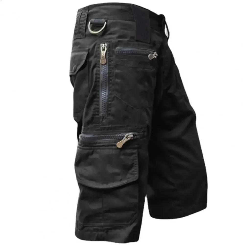 Military cargo shorts mens tactical jogging solid color multi pocket summer relaxation suitable straight 250420