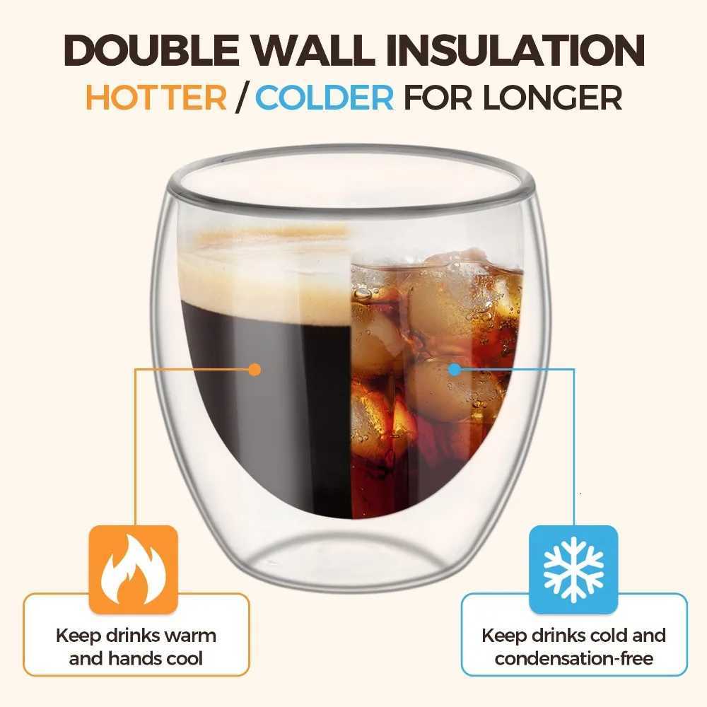 80/250/450ml Double-Wall Insulated Clear Glass Espresso Cups Perfect for Tea Coffee Latte Cafe Milk Restaurant Use Y251125