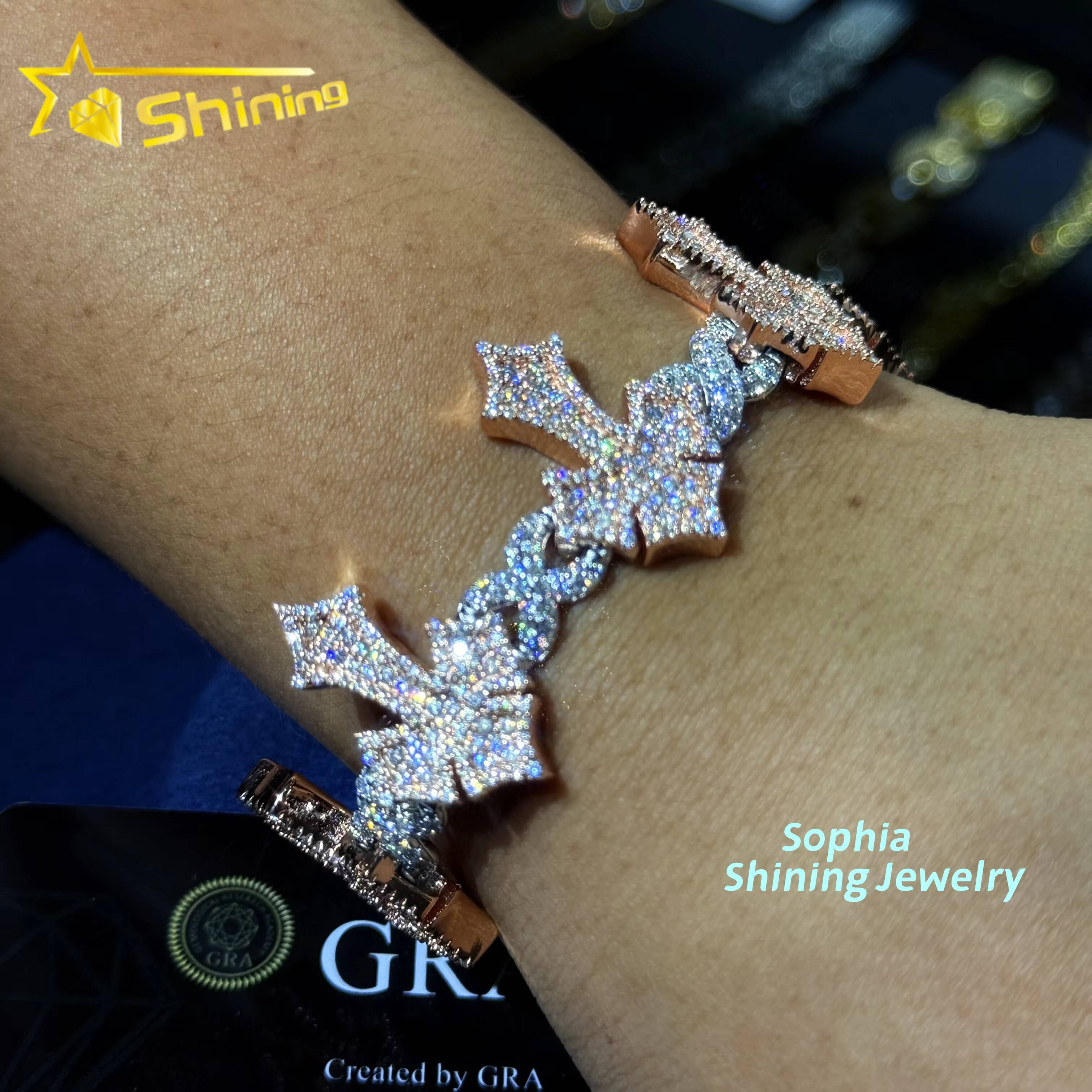 New Fashion Jewelry Silver 925 Hip Hop Iced Out Men Bracelet VVS Moissanite Lab Diamond Jewelry Cross Cuban Link Chain Bracelet