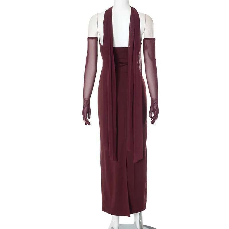 Dongdumaoyi Townlike Elegant Maxi Long Slim Bodycon Dress Women Strapless Summer Nightclub Sexy Party Dresses With Gloves Ribbon