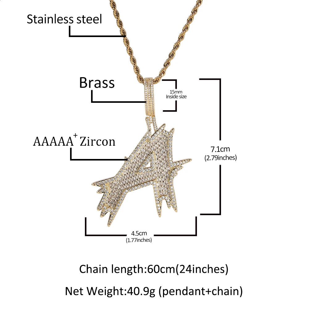 THE BLING KING Thorns Cursive Initial Letter A-Z Micro Paved Out 5A Cubic Zirconia Charm Necklace Hiphop Jewelry 250425
