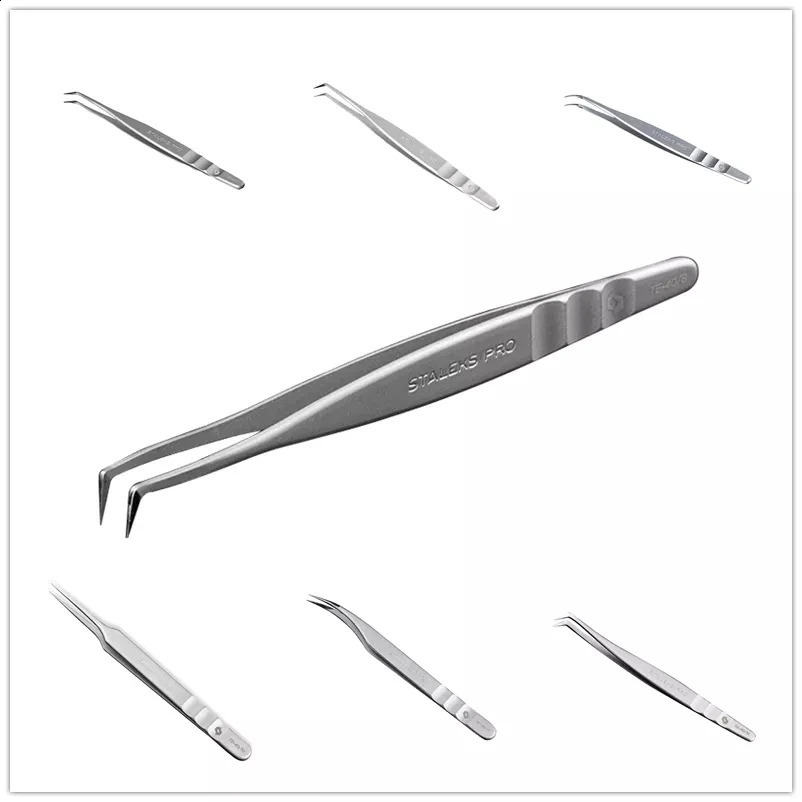 1pc STALEKS Pro High-precision Stainless Steel TE Series Straight Curved Tweezers Grafting Eyelashes Extension Makeup Tool 250422