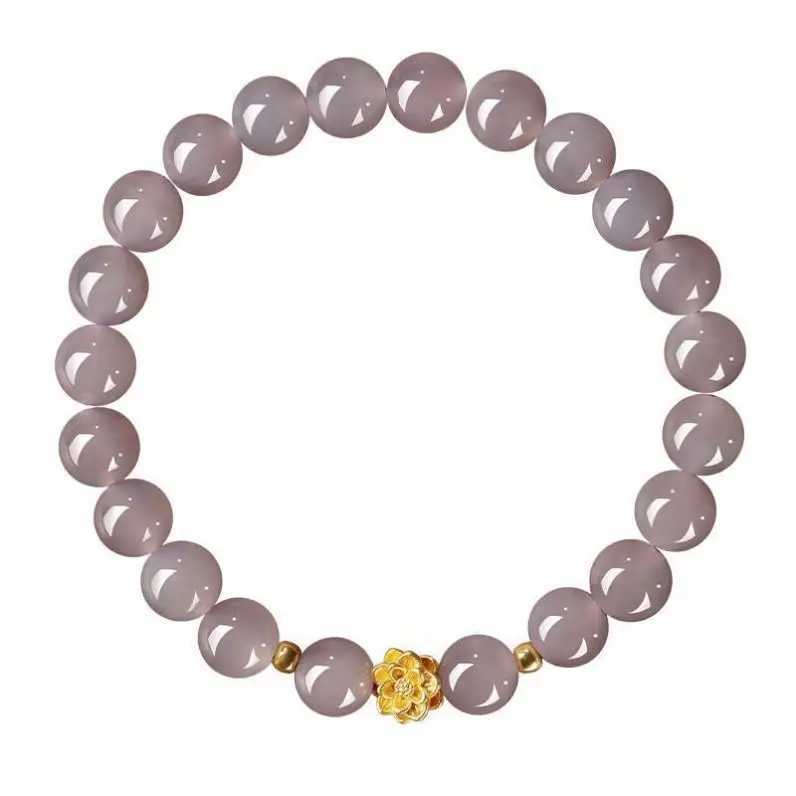 2024 New Natural Ice Seed Smoke Purple Hetian Jade Chalcedony Round Bead Bracelet Lotus Jade Single Circle Hand String for Gifts J251125