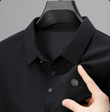 High quality ice silk breathable short sleeved T-shirt mens summer fashion embossed top-level business casual polo shirt 250327