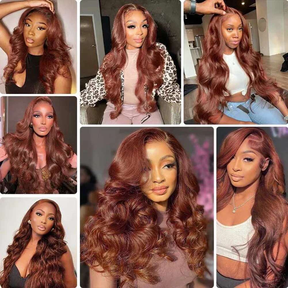 13X6 Reddish Brown Women's Wigs Synthetic Front Red Body Wave Lace Frontal Glueless Pre Plucked With Baby Hair Wig