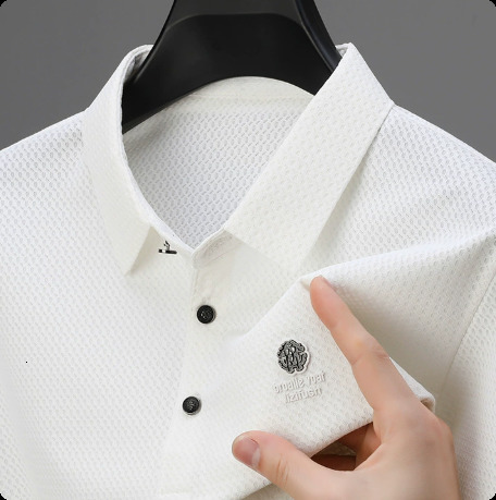 High quality ice silk breathable short sleeved T-shirt mens summer fashion embossed top-level business casual polo shirt 250327