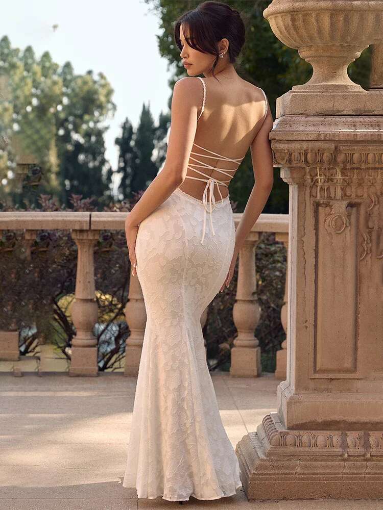 Dongdumaoyi Townlike Elegant Maxi Long Mermaid Dress Women Spaghetti Strap Spring Summer Jacquard Nightclub Sexy Party Dresses