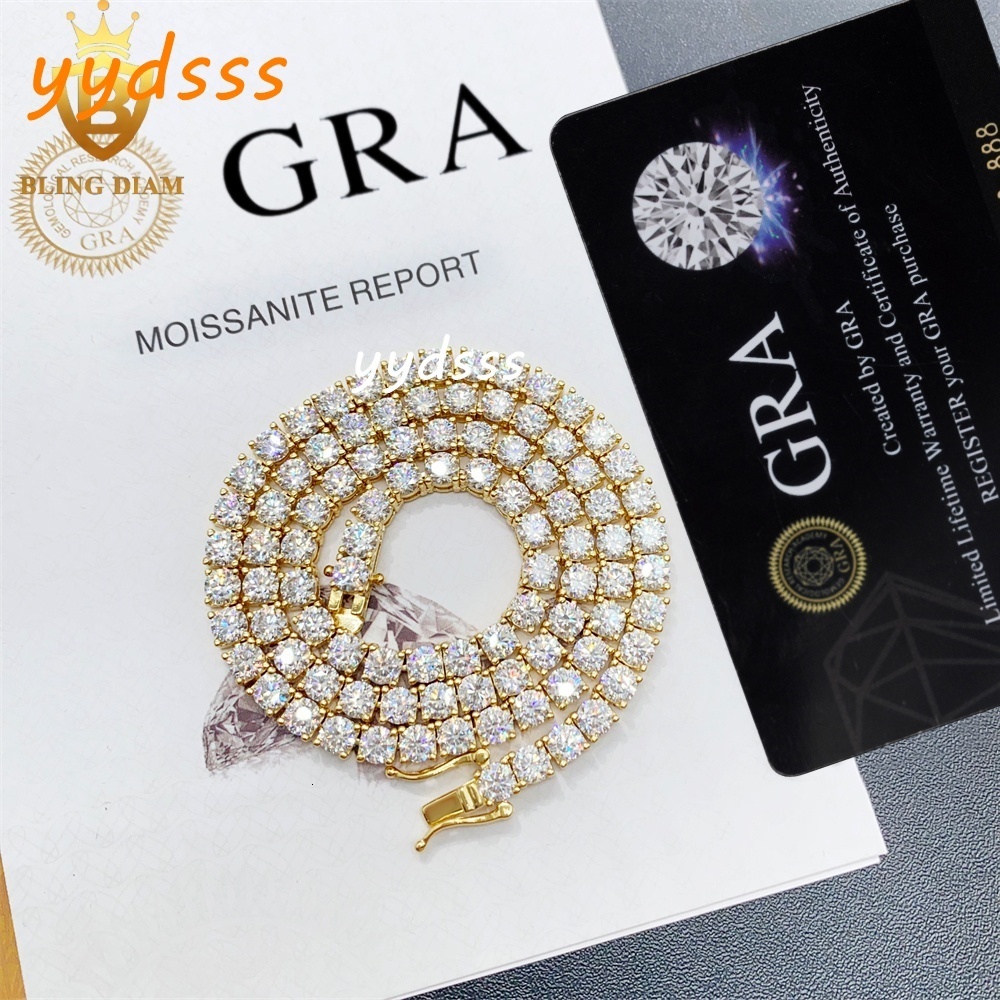 3mm 4mm Necklace Gold Plated Hip Hop Jewelry 925 Sterling Silver VVS Moissanite Diamond Tennis Chain