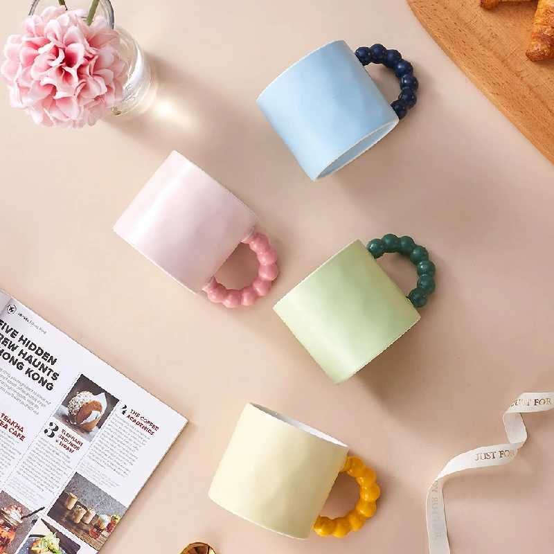 Ceramic Coffee Cup Pearl Handle Breakfast Milk Cup Office Home Baking Shop Dessert Milk Mug Office Afternoon Tea Coffee Cup Y251125