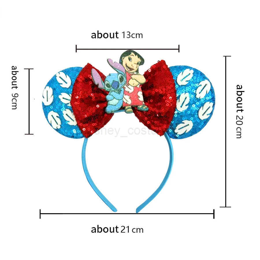 Disney 2024 Mickey Mouse Ear Headband Womens Party Hair Accessories Cartoon Lilo Stitch Girls Headband Shining Bow X250425